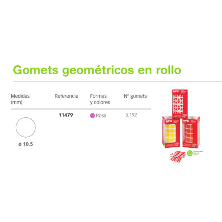 ETIQUETAS APLI GOMETS ROLLO REDONDO 10.5MM ROSA 11479