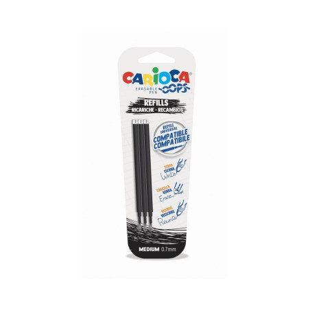 BOLIGRAFO RECAMBIO CARIOCA OOPS RETRACTIL BORRABLE NEGRO BLISTER 3U 43041/01