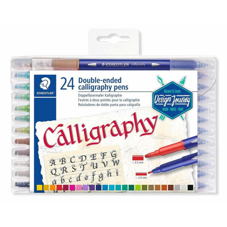 ROTULADOR STAEDTLER DOBLE PUNTA CALIGRAFIA ESTUCHE 24 COLORES 3005 TB24