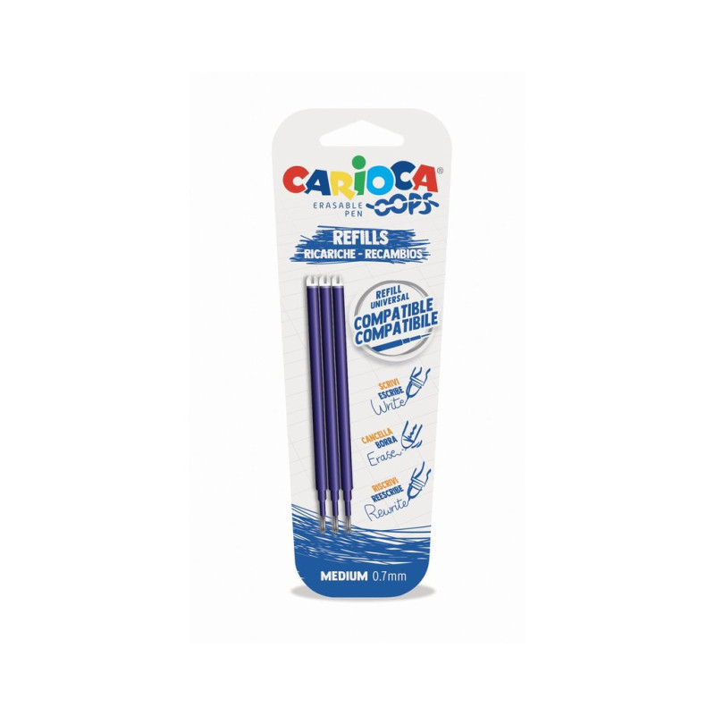 BOLIGRAFO RECAMBIO CARIOCA OOPS RETRACTIL BORRABLE AZUL BLISTER 3U 43041/02