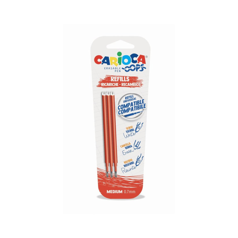 BOLIGRAFO RECAMBIO CARIOCA OOPS RETRACTIL BORRABLE ROJO BLISTER 3U 43041/03