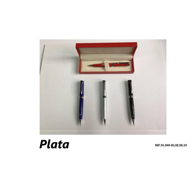 BOLIGRAFO LEBER METAL LACA BOTON NEGRO ESTUCHE 91.049-19 PLATA
