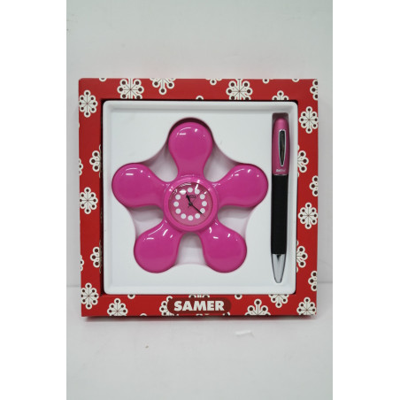 JUEGO LEBER BOLIGRAFO CON RELOJ FLOR ROSA 97.427-10 ^