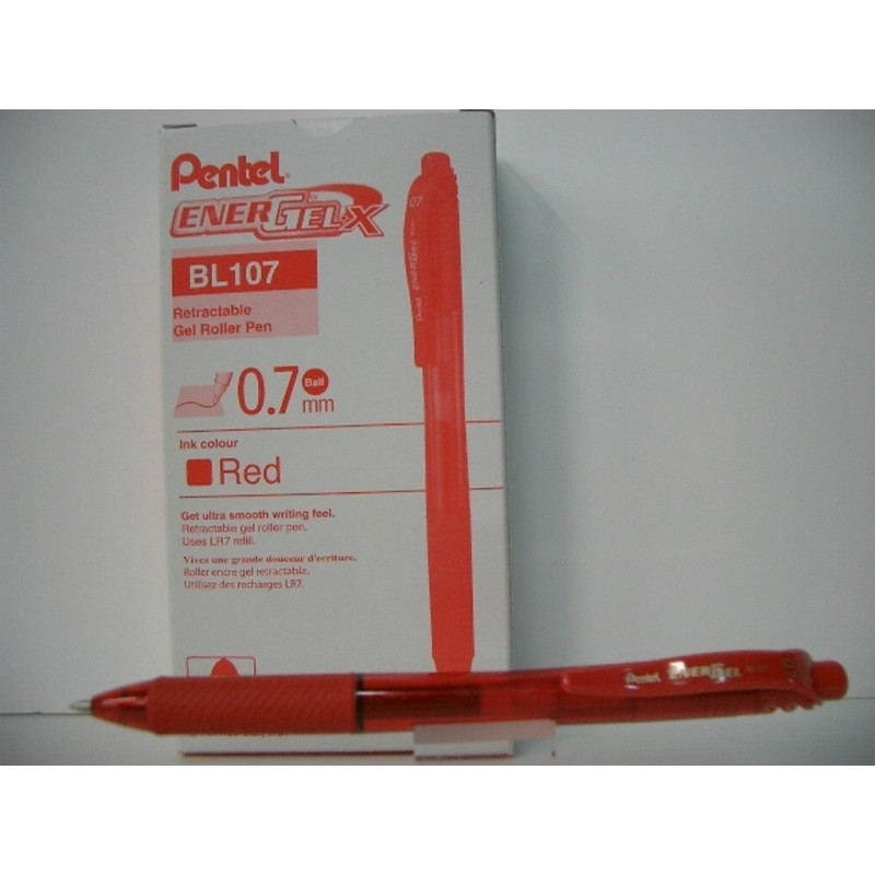 ROTULADOR PENTEL ENERGELX 0,7MM RETRACTIL ROJO C/12U BL107-B