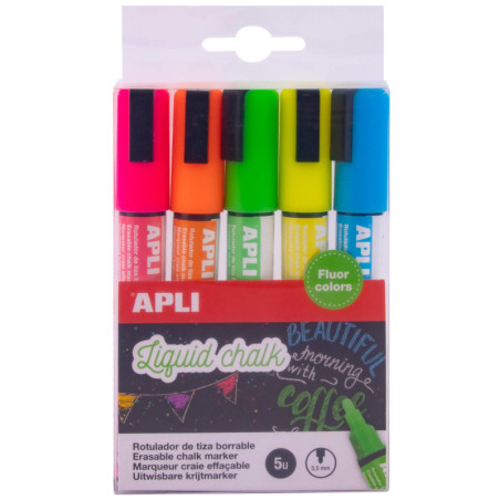 MARCD. TIZA LIQUIDA PTA.REDONDA 5,5MM 5 COLORES SURTIDOS LIQUID CHALK APLI