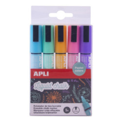 MARCD.ES TIZA LIQUIDA PTA.REDONDA 5,5MM 5 COLORES PASTEL SURTIDOS LIQUID CHALK APLI 14735