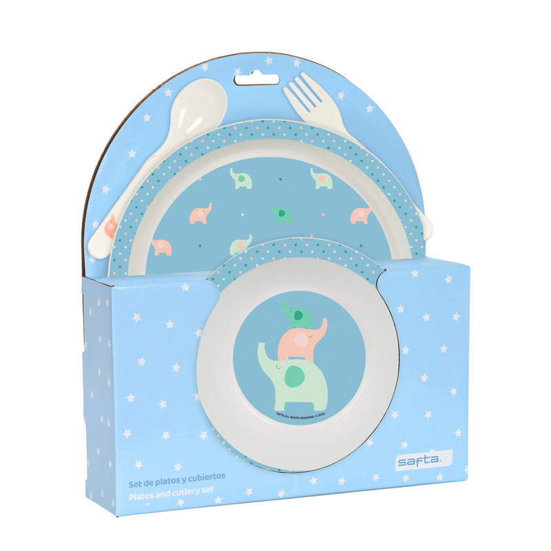 SET DE PLATOS Y CUBIERTOS SAFTA PREESCOLAR "ELEFANTES" 342390933 SAFTA23 VAC