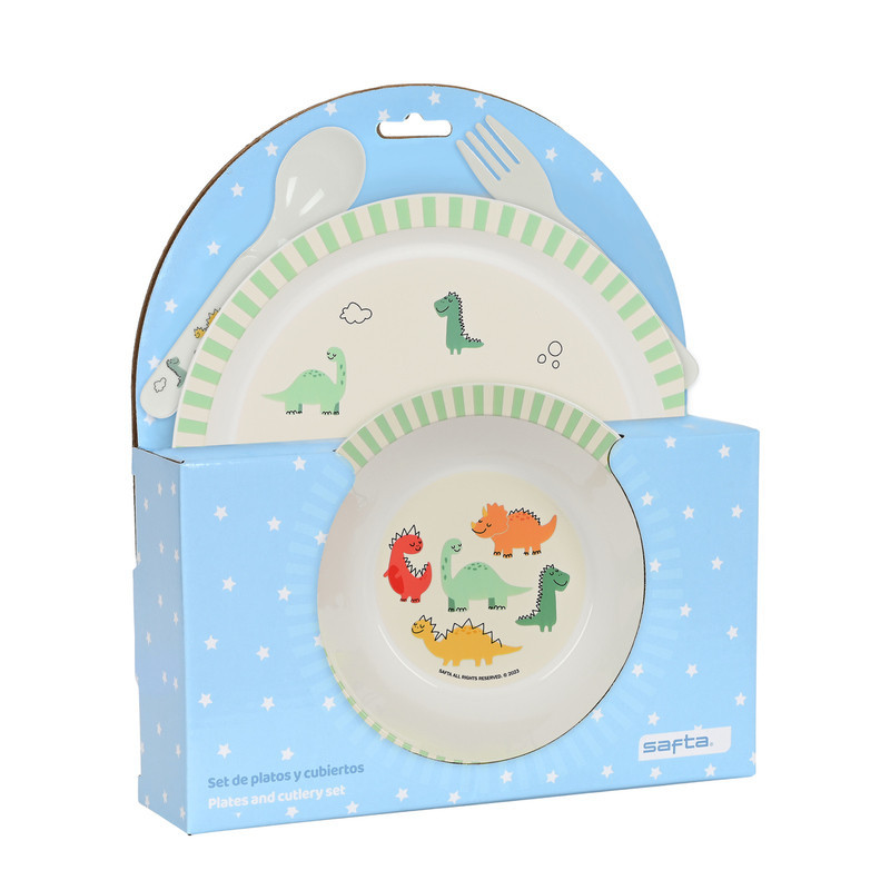 SET DE PLATOS Y CUBIERTOS SAFTA PREESCOLAR "DINOS" 342392933 SAFTA23 VAC