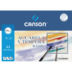PAPEL CANSON BASIK MINIPACK 370G ACUARELA A-3 6H C 200 402 393