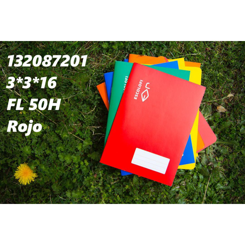 LIBRETA GRAPADA FOLIO 50 HOJAS 70 GR MM 3*3*16 ROJO 132087201 ESCOLOFI (10)