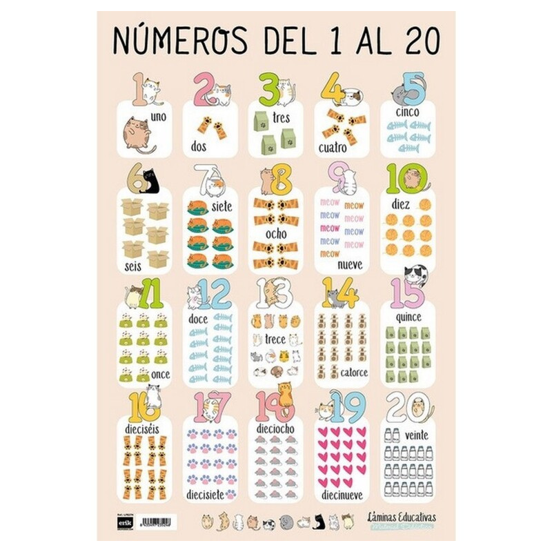POSTER LAMINA DIDACTICA NUMEROS DEL 1 AL 20 CASTELLANO LPE274 ERIK