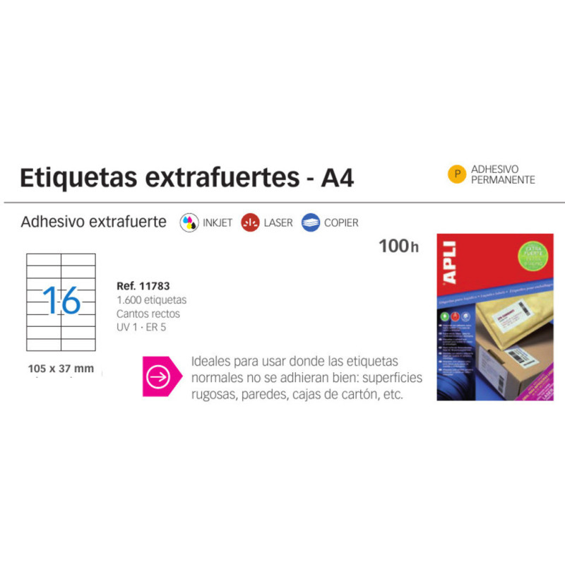 ETIQUETAS APLI I/L/C A-4 105*37 EXTRA FUERTE 100H 11783 ^