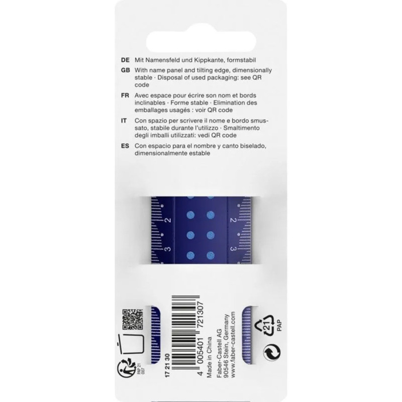 REGLA FABER-CASTELL 30CM AMBIDEXTRO AZUL-NEGRO SERIE DOTS IRROMPIBLE 172130