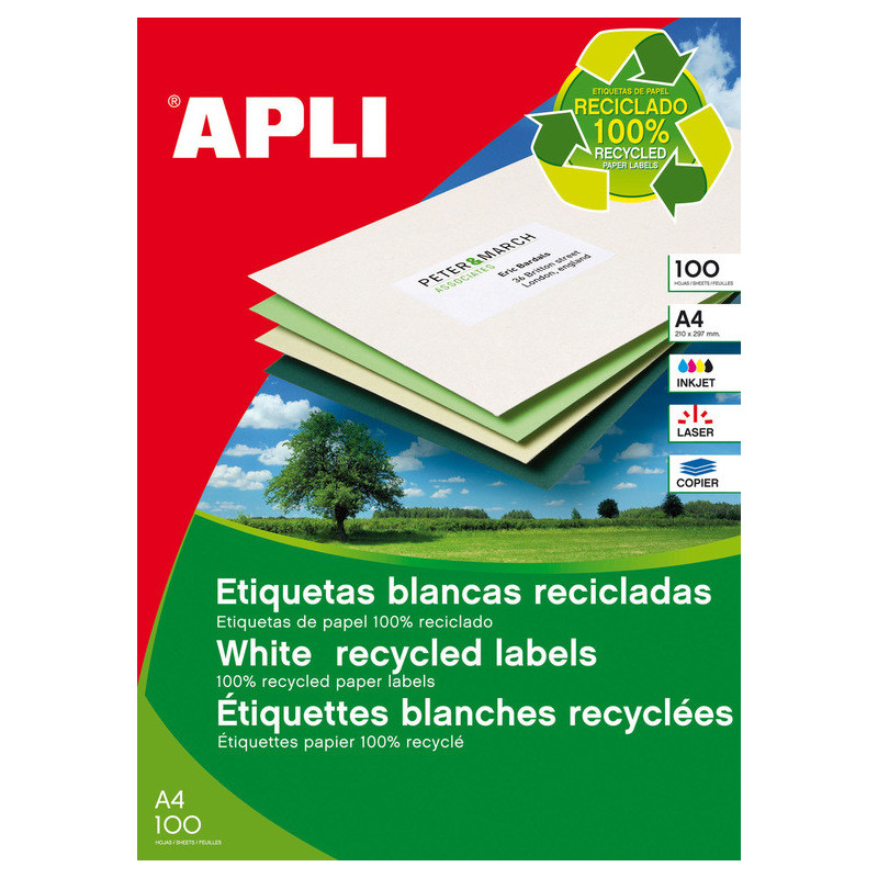 ETIQUETAS APLI I/L/C RECICLADAS A-4 210*297    100H 12070
