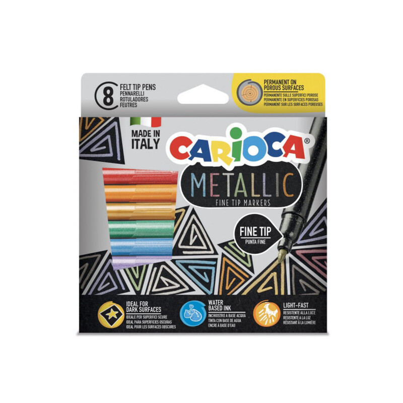 ROTULADOR CARIOCA METALLIC PUNTA FINA 8 COLORES ESTUCHE UNIDAD 43162