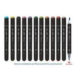 ESTUCHE ARTIST 12 MARCADORES ACRILICOS DOBLE PUNTA PINCEL SURTIDOS ALEX BOG AB-0656