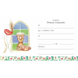 TARJETA INVITACION COMUNION EDICROMO CALIZ PAN VIDRIERA 14372