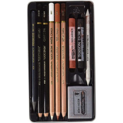 LAPIZ KOH-I-NOOR CAJA METAL 10 PIEZAS GRAFITO PURO, TIZA, DIFUMINO Y BORRADOR GIOCONDA 8890 MCH