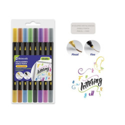 ROTULADOR DOBLE PUNTA METALIZADO PINCEL BISMARK 8 COLORES 330013 POESSA