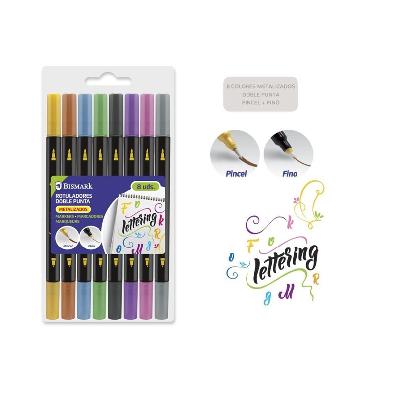 ROTULADOR DOBLE PUNTA METALIZADO PINCEL BISMARK 8 COLORES 330013 POESSA