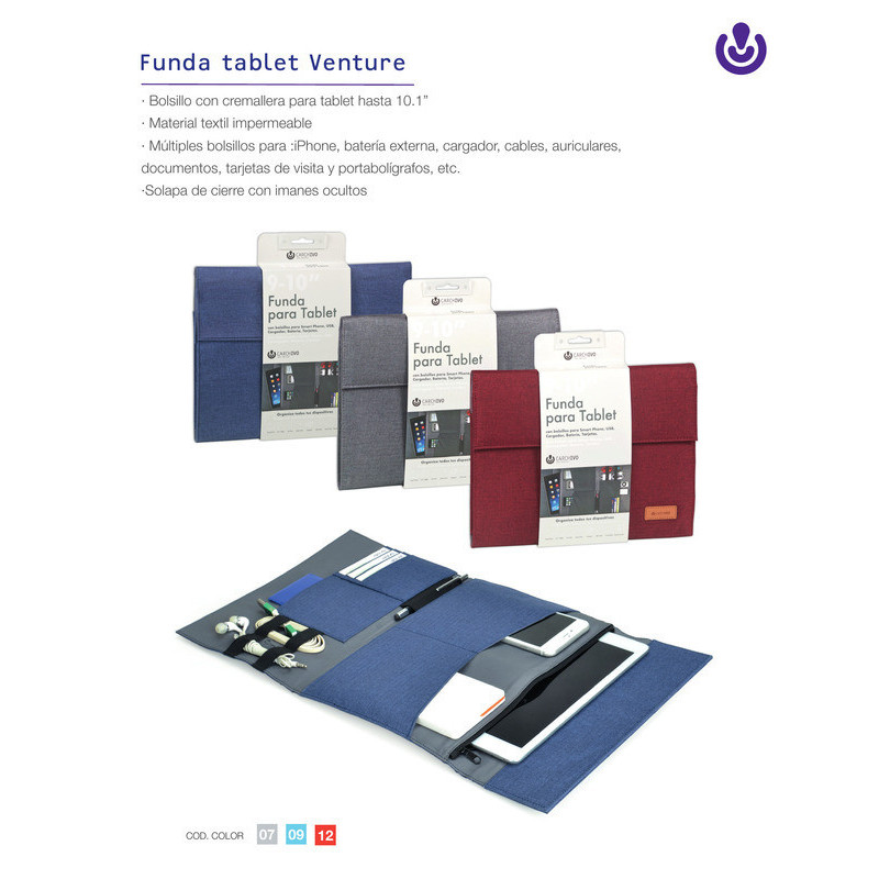 FUNDA TABLET 9" 10,1" CARCHIVO TELA VENTURE ROJO MULTIBOLSILLOS 23210012