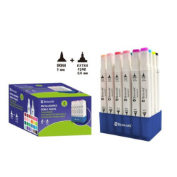 ROTULADOR BISMARK DOBLE PUNTA PINCEL FINELINER 24 COLORES C/SOPORTE 331979 POESSA