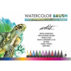 ROTULADOR PUNTA PINCEL PROFESIONAL ACUARELABLE + PINCEL AGUA 20 COLORES SURTIDOS AB-0502
