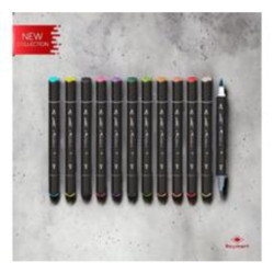ESTUCHE ARTIST 12 MARCADORES ACRILICOS DOBLE PUNTA PINCEL SURTIDOS ALEX BOG AB-0656