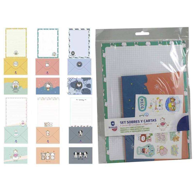 SET DE CARTAS BISMARK KAWAII 6 HOJAS CON 6 SOBRES Y ADHESIVOS 332009 POESSA