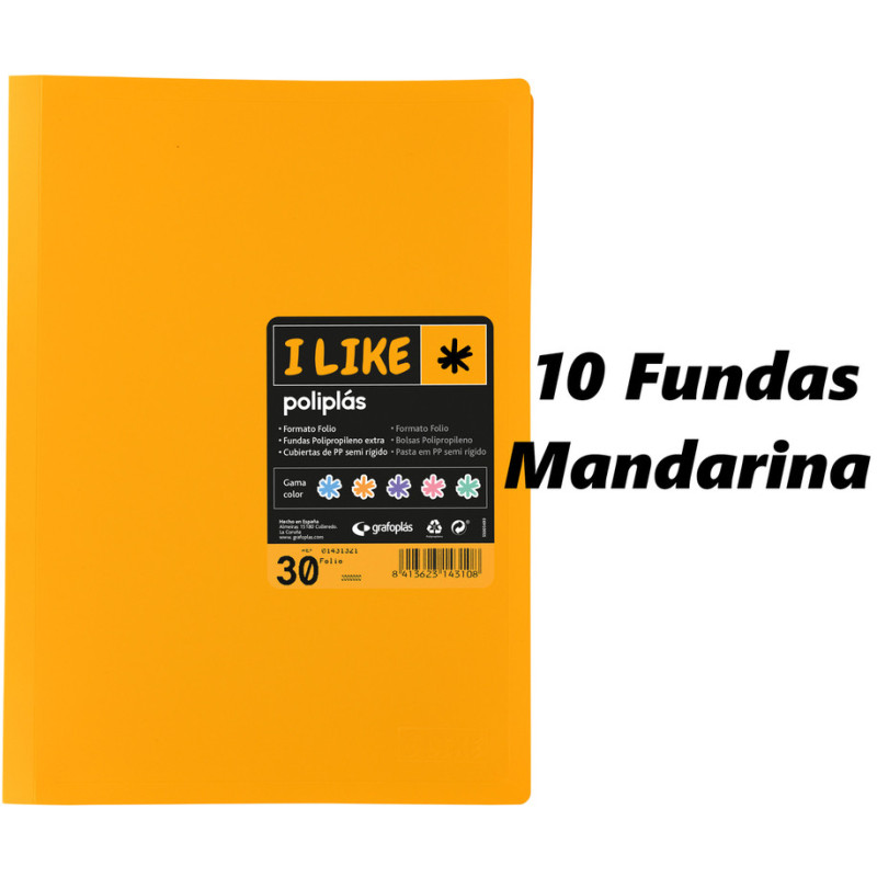 CARPETA ESCAPARATE FOLIO POLIPLAS LIKE PASTEL 10F MANDARINA 55 GRAFOPLAS 01431355
