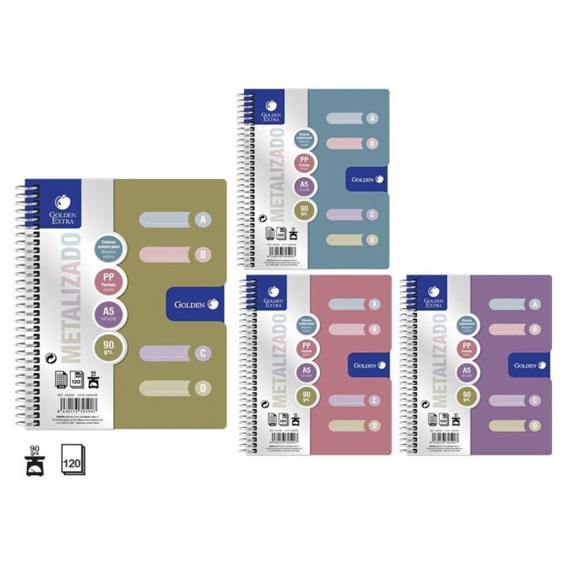 CUADERNO INDICE TAPA PLASTICO A-5 INGRAF OFICCE METALIZADO 3 COLORES 332590 POESSA