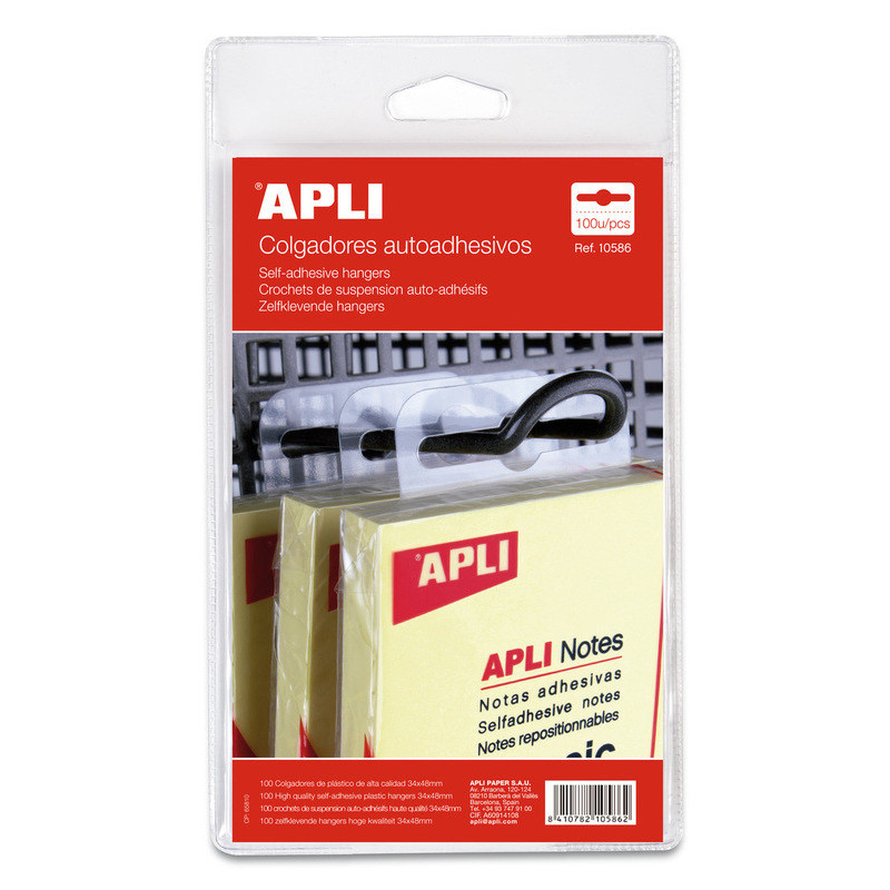 COLGADORES ADHESIVOS APLI EUROHOLE PLAST. TRANS. PTE 100U 10586