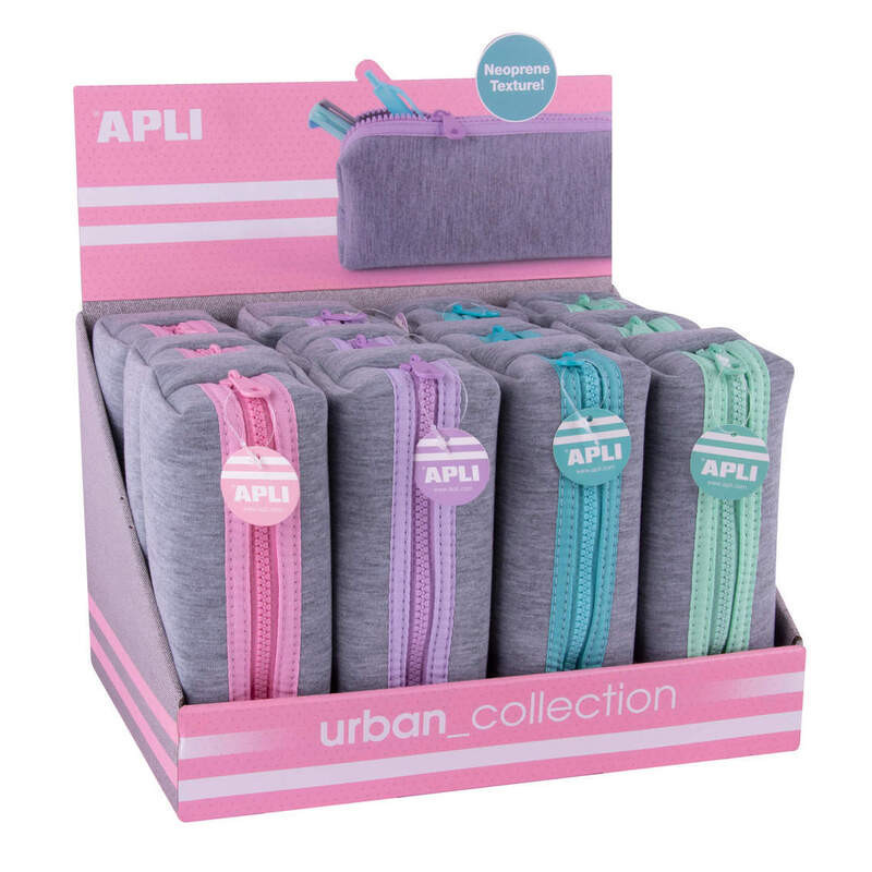 PORTATODO CUADRADO APLI NEOPRENO/TELA GRIS CREMALLERA COLORES URBAN SURTIDOS 19028 UNIDAD