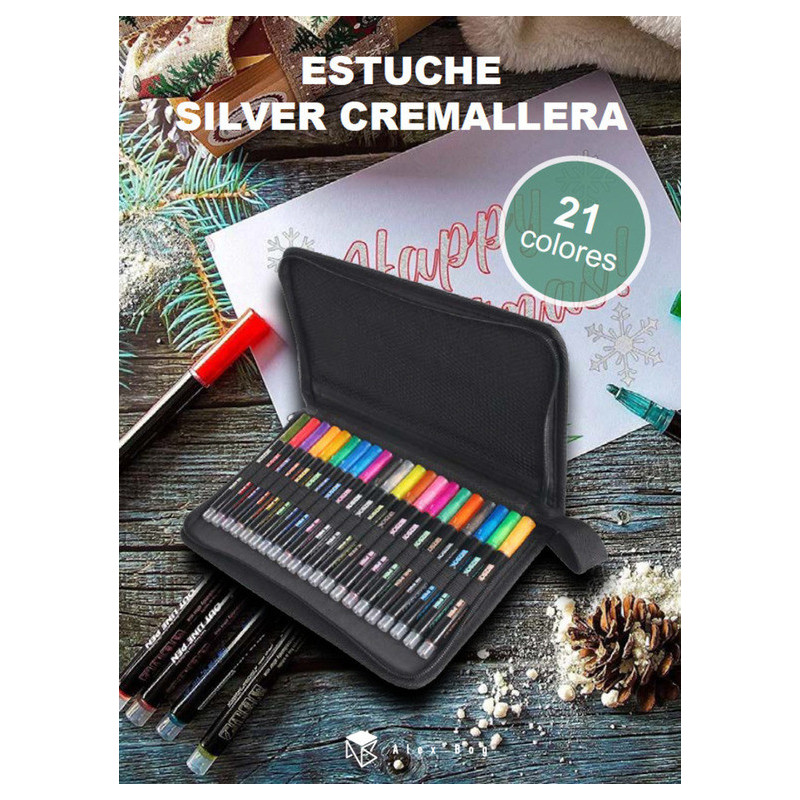 ROTULADOR BICOLOR BORDE PLATA CAJA REGALO 21U ALEX BOG OUTLINE PEN AB-0421