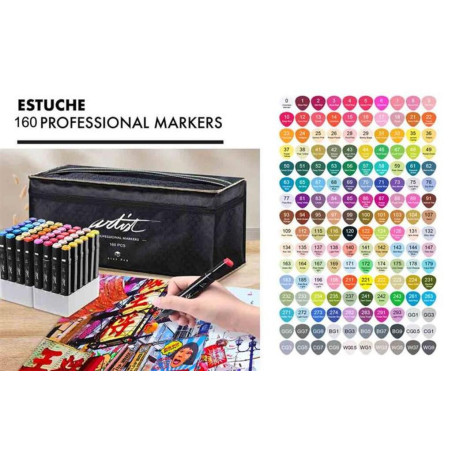 ROTULADOR DOBLE PUNTA PROFESIONAL MARKERS CAJA REGALO 160 COLORES SURTIDOS AB-1160 ALEX BOG