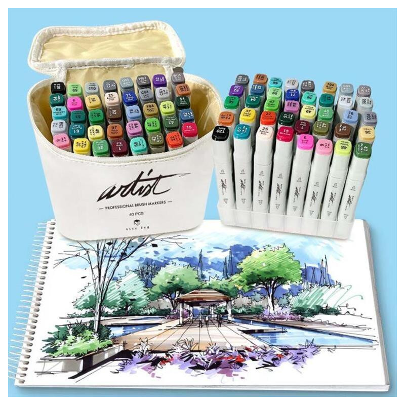 ROTULADOR DOBLE PUNTA PINCEL MARKERS CAJA REGALO 40 COLORES SURTIDOS AB-1240 ALEX BOG