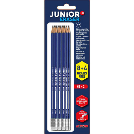 LAPIZ ALPINO JUNIOR HB CON GOMA BLISTER 8 + 4 GRATIS