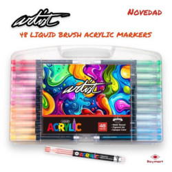 ROTULADOR ACRILICO PINCEL ALEX BOG LIQUID BRUSH MALETA REGALO 48 COLORES AB-0667