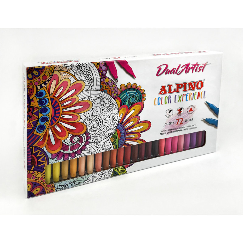 ROTULADOR ALPINO DOBLE PUNTA DUAL ARTIST PINCEL COLOR EXPERIENCE 72 COLORES CAJA AR000197