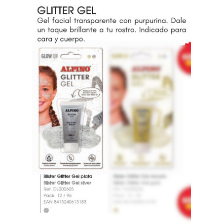 MAQUILLAJE ALPINO GLOW UP METALLIC GEL GLITTER PLATA DL000605