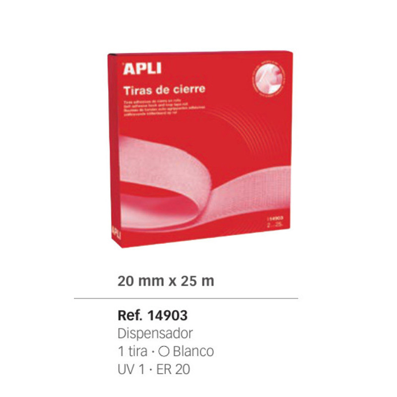 CINTA VELCRO APLI ADHESIVA BLANCA 20MM*25M CAJA 14903