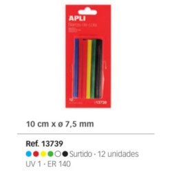 BARRAS SILICONA CALIENTE APLI COLORES BARRAS 7,5MM*100MM BLISTER 12U