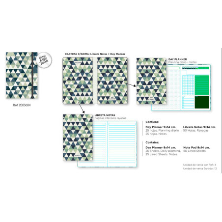 CARPETA 2 LIBRETAS 9*14 CM SENFORT18 WINTER PREMIUM 04-GREEN TRIANGLE 200360 04