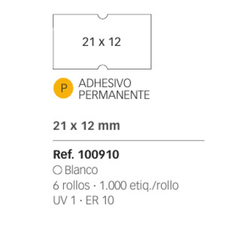 ETIQUETAS MAQ. APLI 21*12 BLANCO PERMANENTE ROLLO 1000U PACK 6 ROLLOS 100910