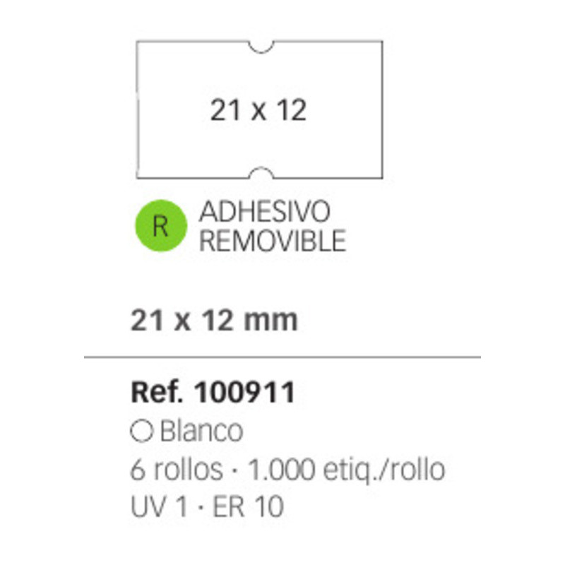 ETIQUETAS MAQ. APLI 21*12 BLANCO REMOVIBLE ROLLO 1000U PACK 6 ROLLOS 100911