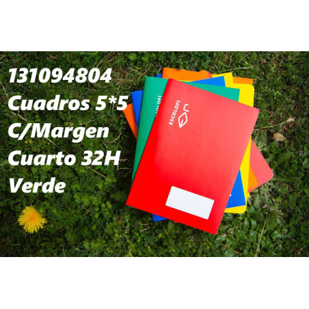 LIBRETA GRAPADA CUARTO 32 HOJAS 70 GR CUADRO 5*5 MARGEN VERDE 131094804 ESCOLOFI (10)