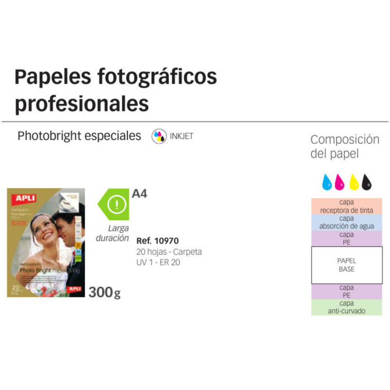 PAPEL APLI INKJET A-4 FOTO BRILLO 300G 10H 10970