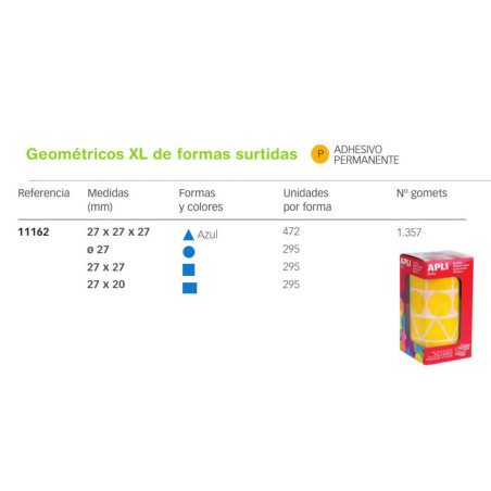 ETIQUETAS APLI GOMETS XL 4 FORMAS AZUL 11162