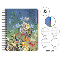 CUADERNO SENFORT WIRE-O A5 3 SEPARADORES 4 RAYADOS BATIK 12525220