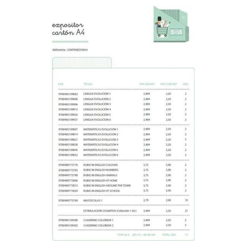EXPOSITOR RUBIO SOBREMESA 77 CUADERNILLOS A-4